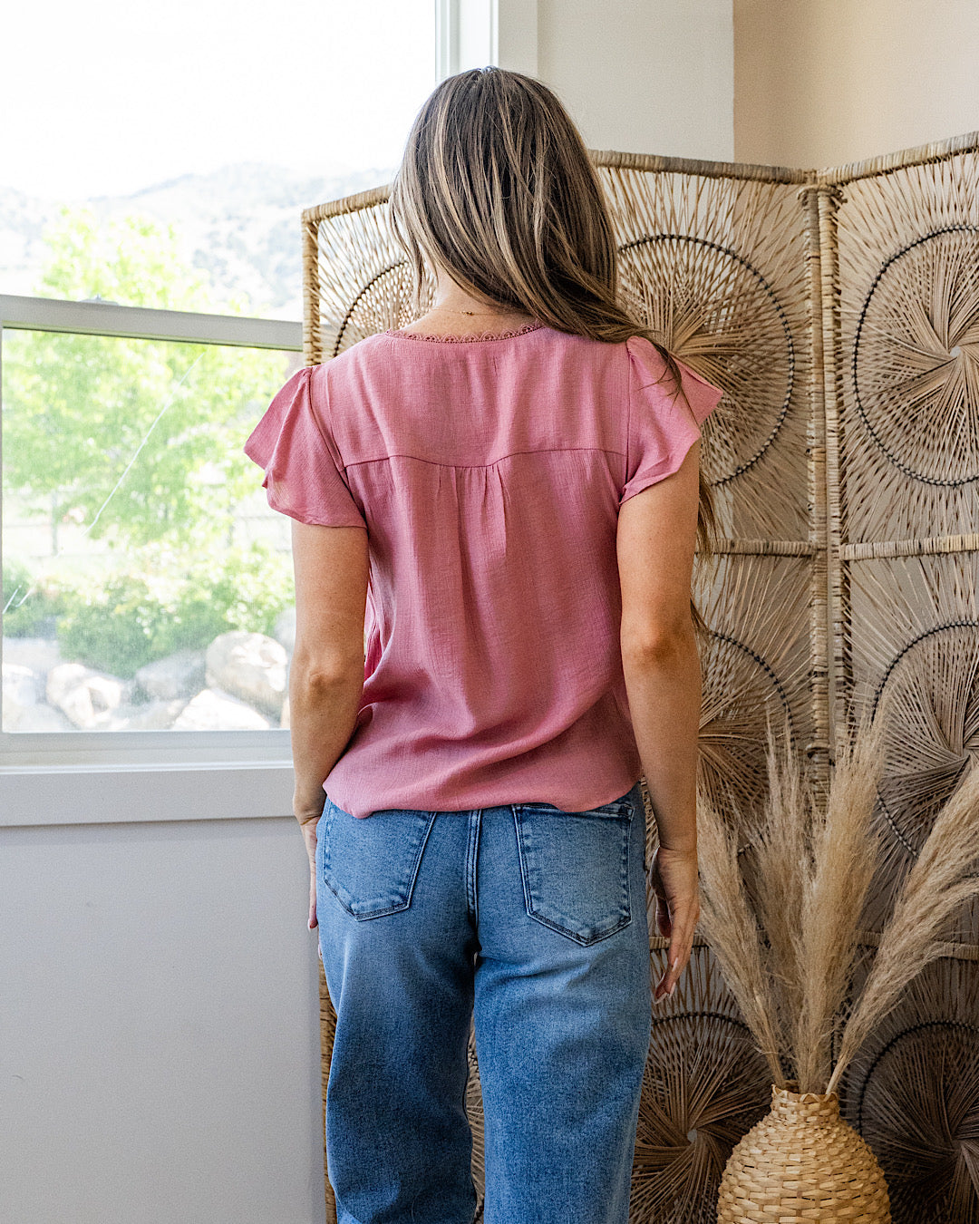 Evelyn Lace Detail Button Down Top - Mauve FINAL SALE Mine