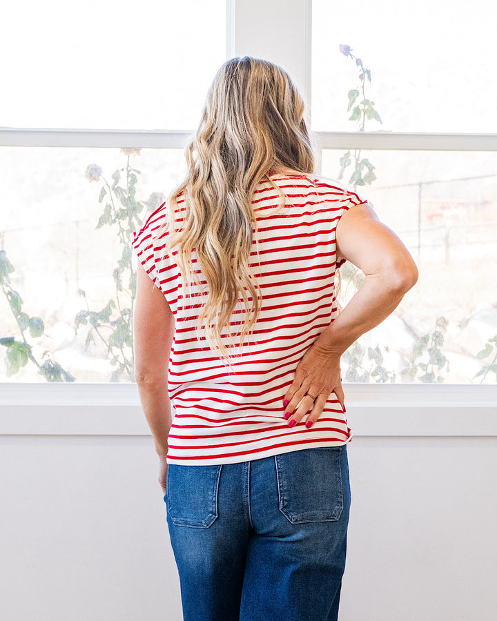 NEW! Adalyn Cap Sleeve Striped Top - Red Staccato