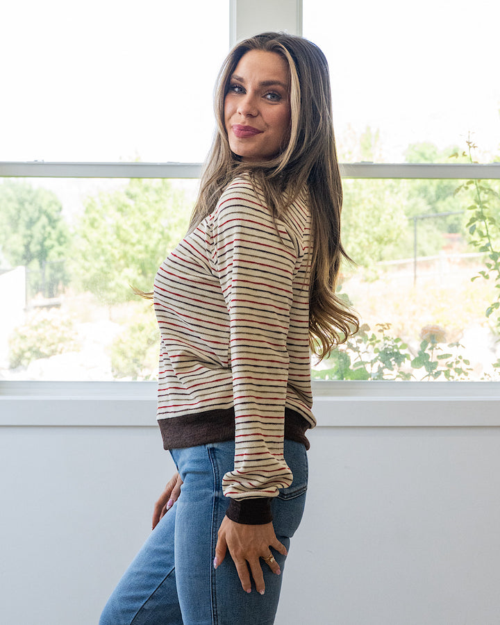 NEW! Kira Striped Raglan Waffle Top - Brown