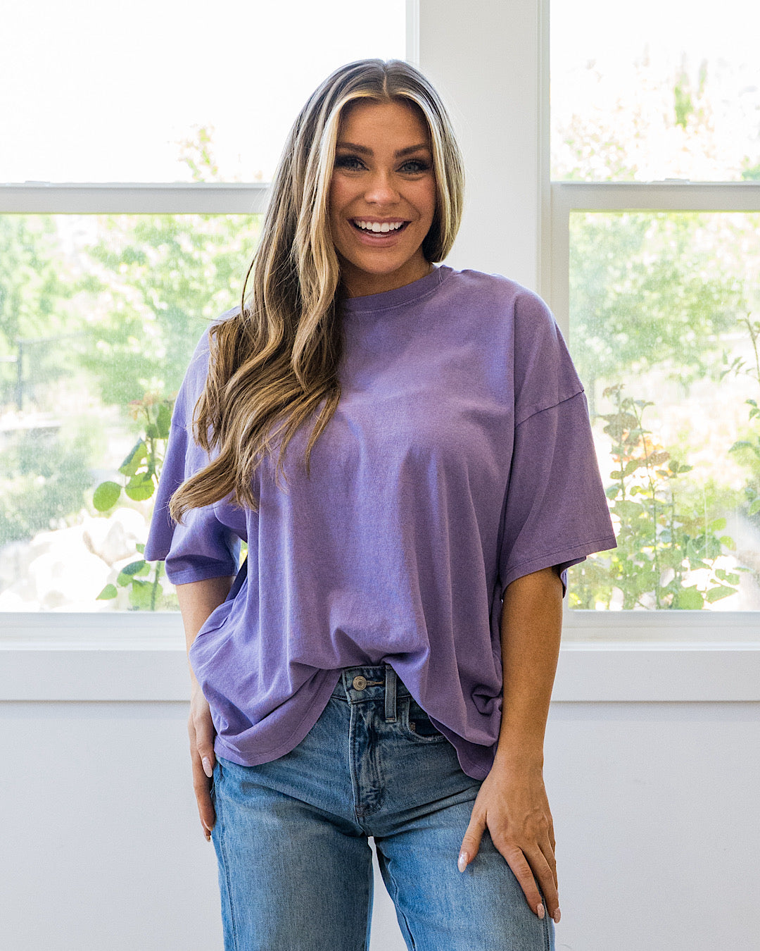 NEW! Oversized Mineral Wash Tee - Dusty Purple Double Zero