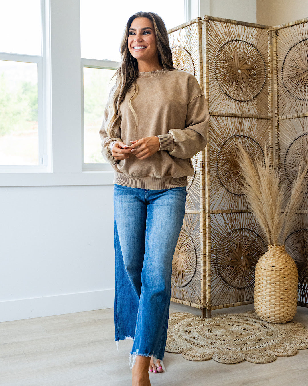 Boyfriend Crewneck Sweatshirt - Deep Camel  Zenana   