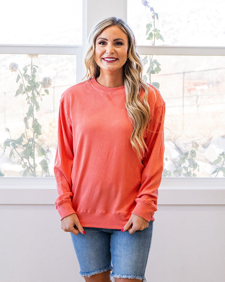 NEW! Mia Ribbed Crewneck Top - Coral Michelle Mae
