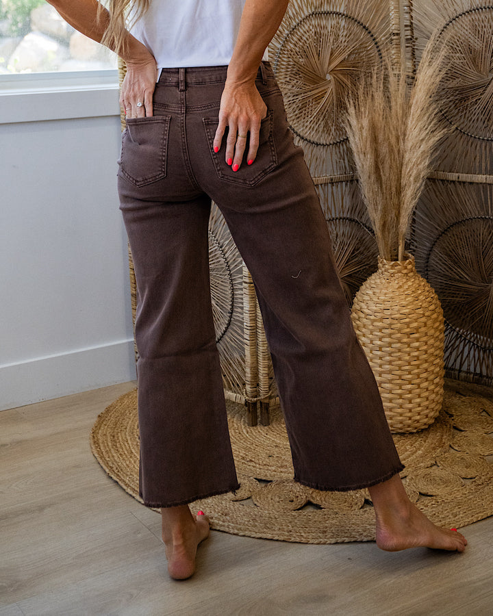 Mae Wide Leg Cropped Jeans - Mahogany Zenana