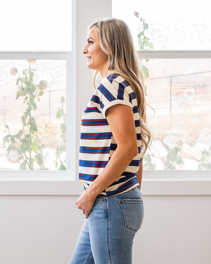 NEW! Kelly Striped Drop Shoulder Top - Ivory & Royal