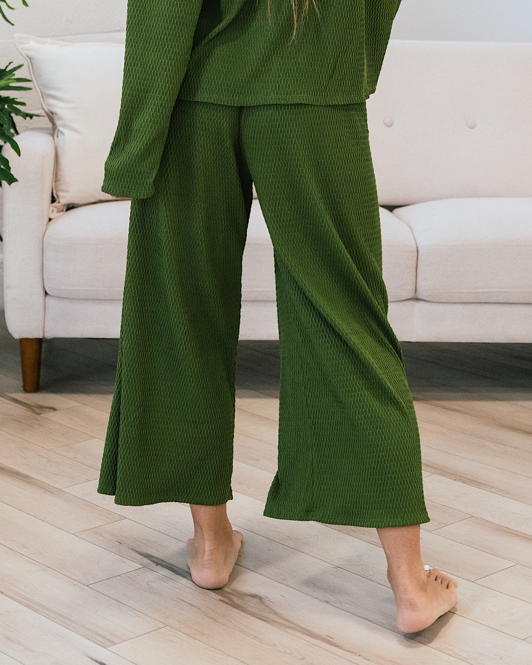 Darci Textured Ribbed Flowy Pants - Pistachio FINAL SALE  Lovely Melody   