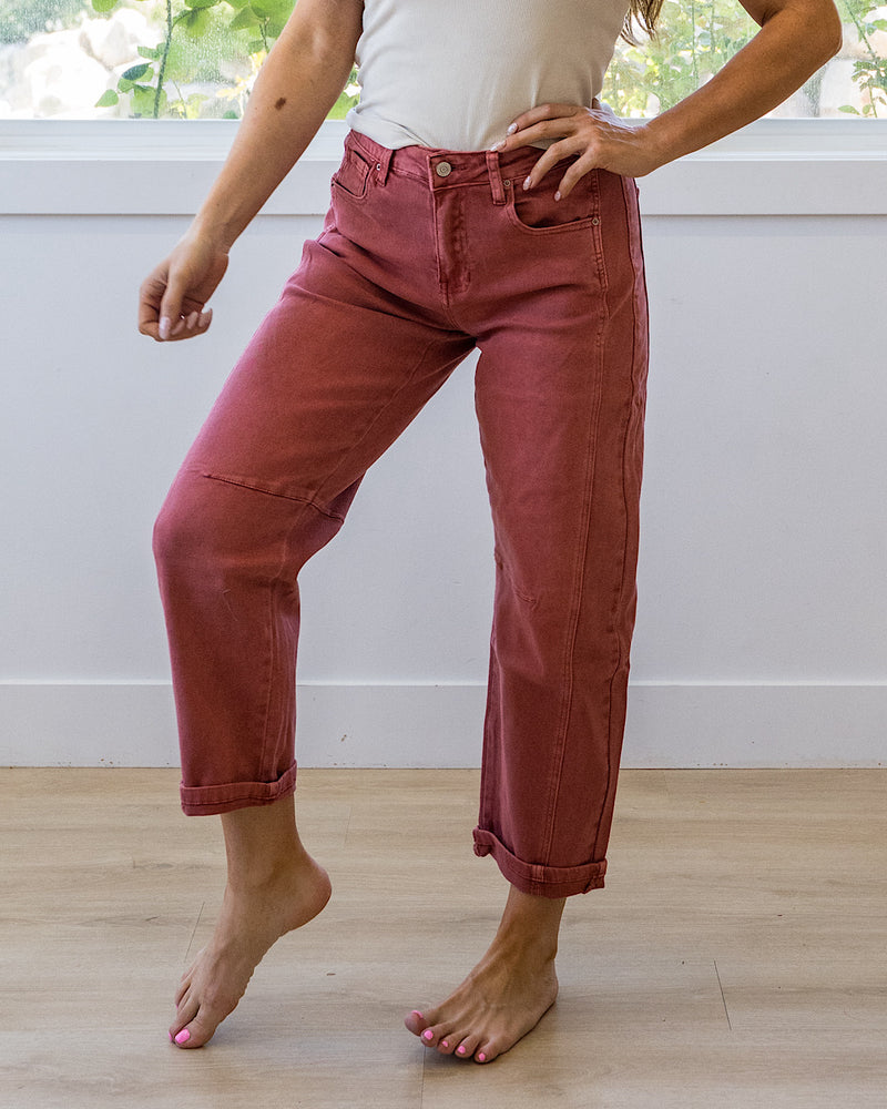 NEW! Alexandra Non Distressed Barrel Jeans - Cabernet
