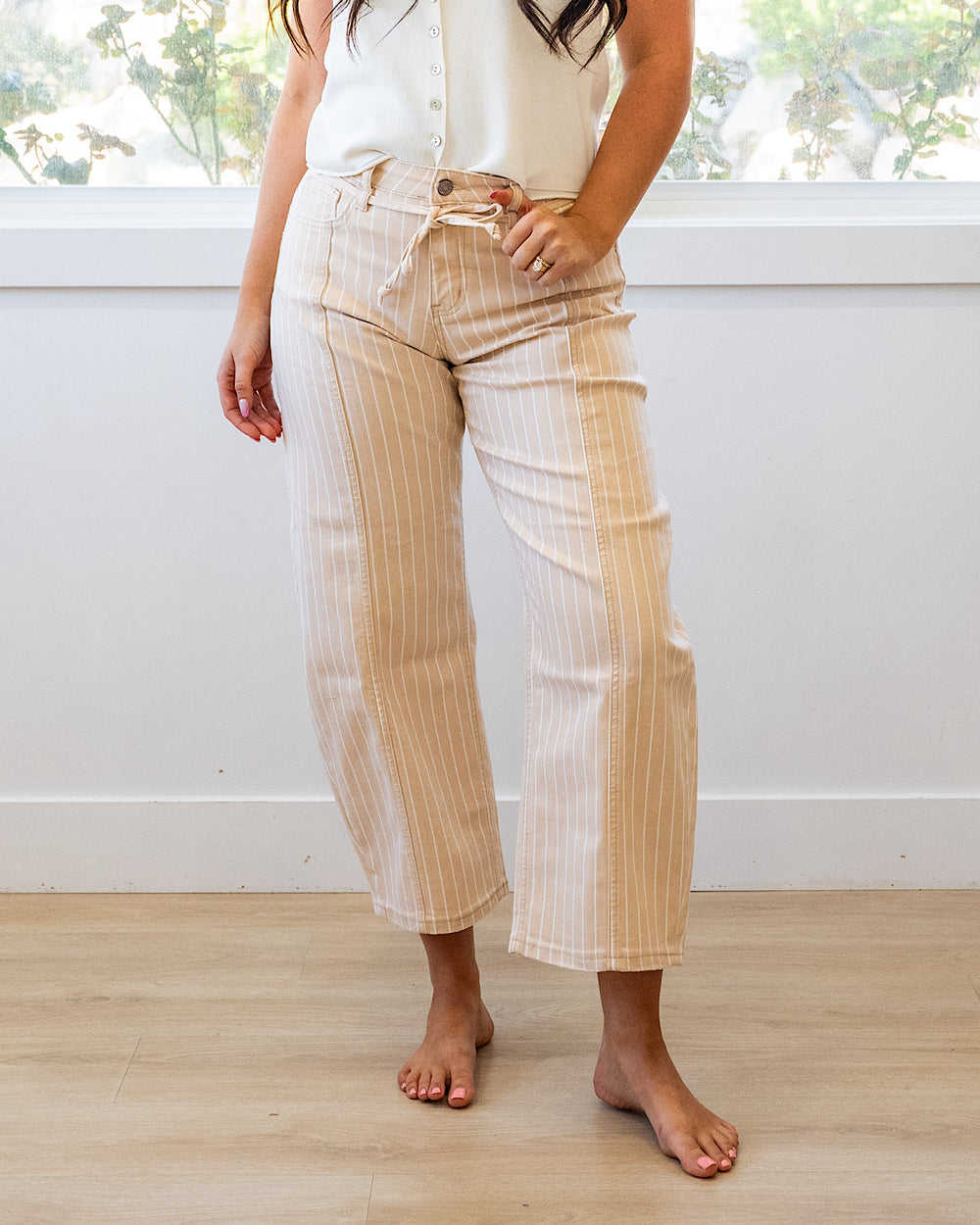 NEW! Lovervet Della Striped Barrel Jeans - Sand Lovervet