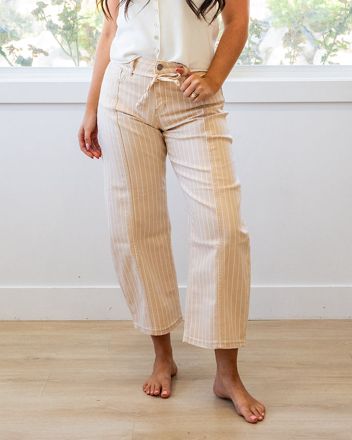 NEW! Lovervet Della Striped Barrel Jeans - Sand Lovervet