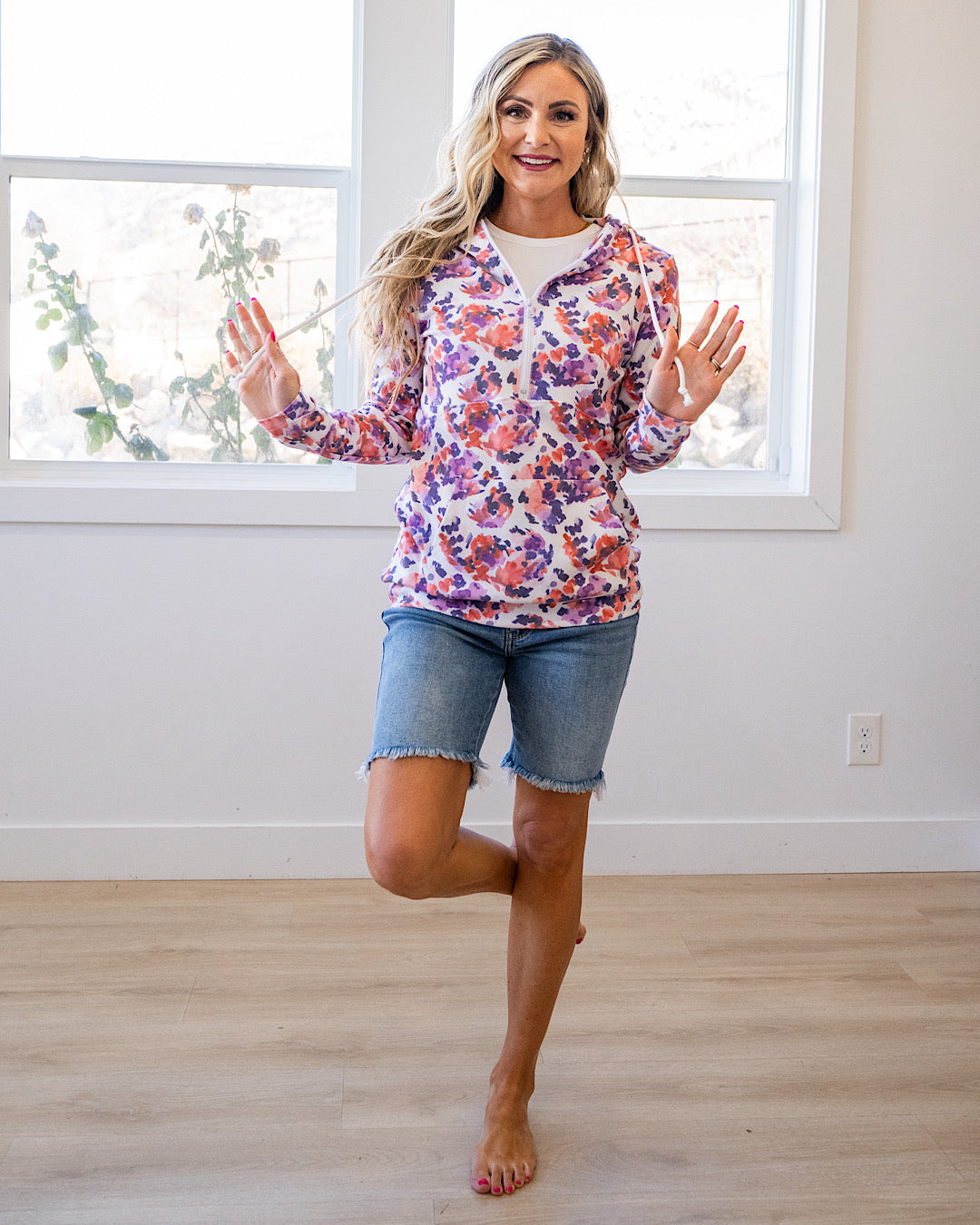 NEW! Lindsay Half Zip Hoodie - Purple Abstract Michelle Mae