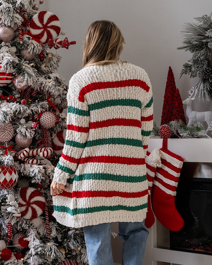 NEW! Christmas Stripe Open Front Cardigan Michelle Mae