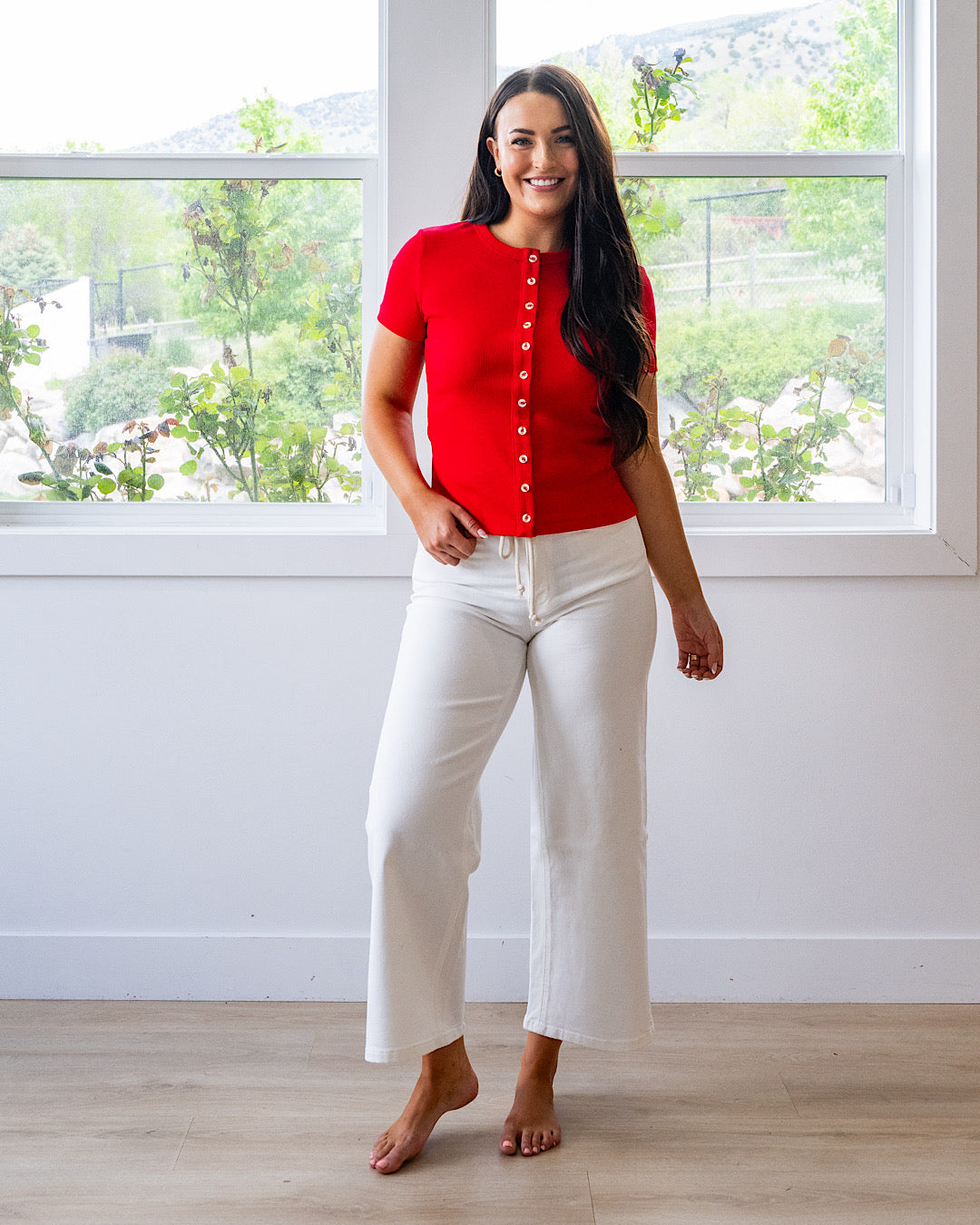 NEW! Ampersand Ave Button Front Lulu Tee - Cherry Ampersand Ave