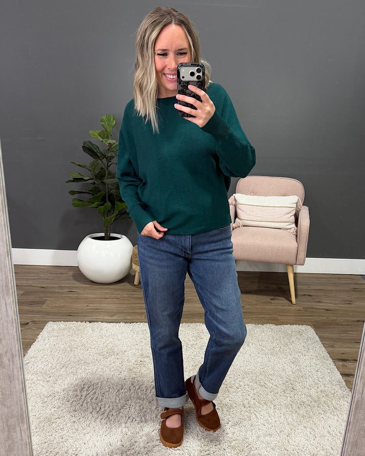NEW! Adalyn Dolman Sleeve Textured Sweater - Forest Staccato