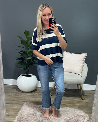 Gotta Have Striped Short Sleeve Sweater - Navy  Wishlist   