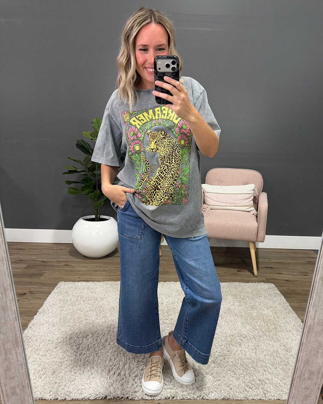 NEW! Leopard Dreamer Paradise 1982 Denim Mineral Wash Tee