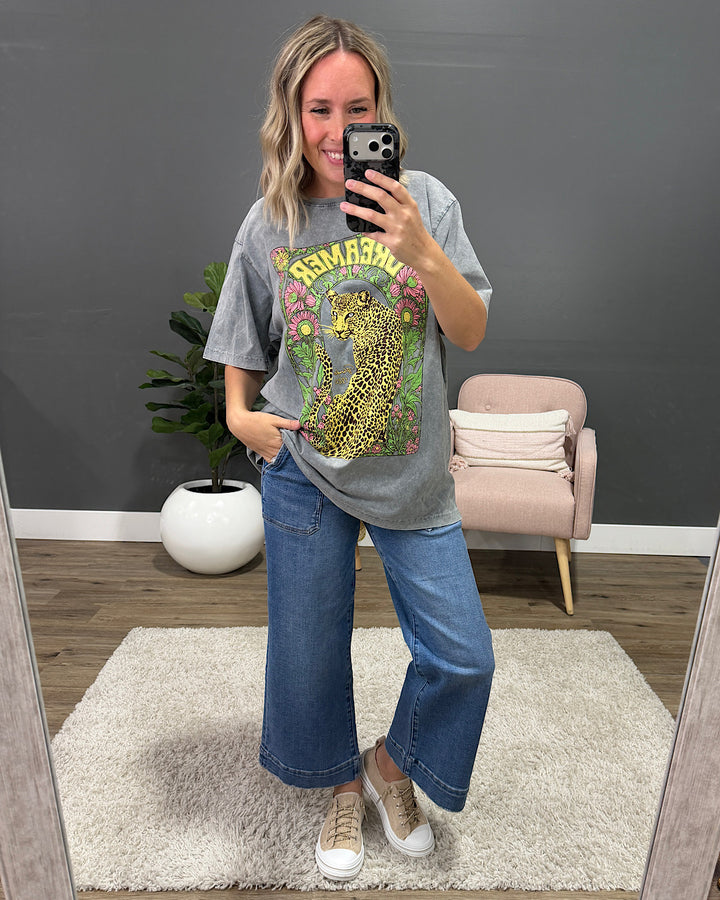 NEW! Leopard Dreamer Paradise 1982 Denim Mineral Wash Tee