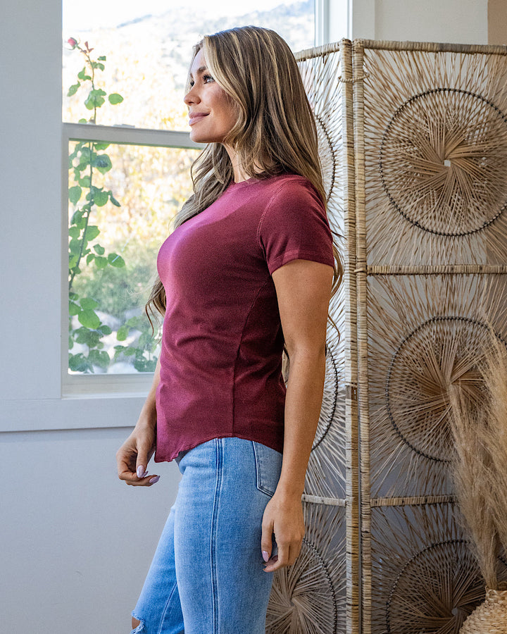 Brenley Ribbed Knit Top - Burgundy Wishlist