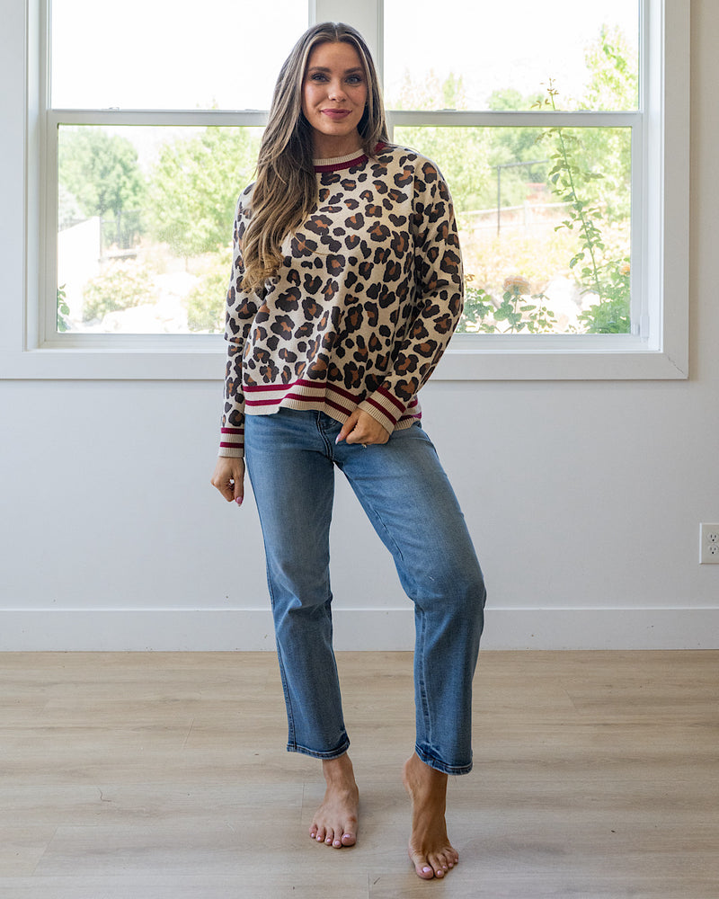 NEW! Caroline Leopard Print Sweater - Burgundy Staccato