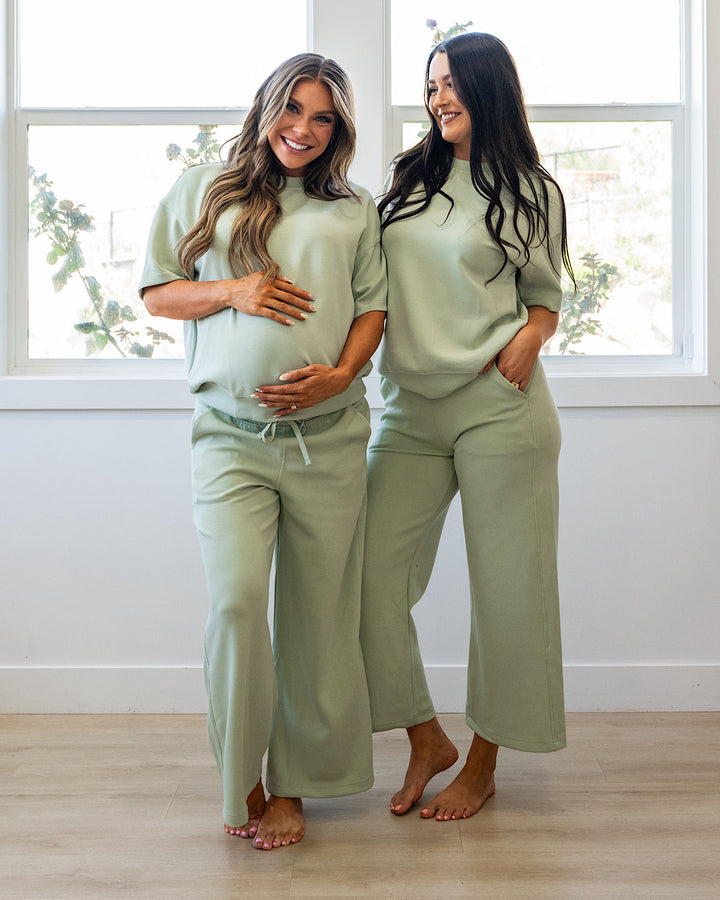 NEW! Kendall Scuba Fabric Wide Leg Pants - Pistachio Cream Rae Mode