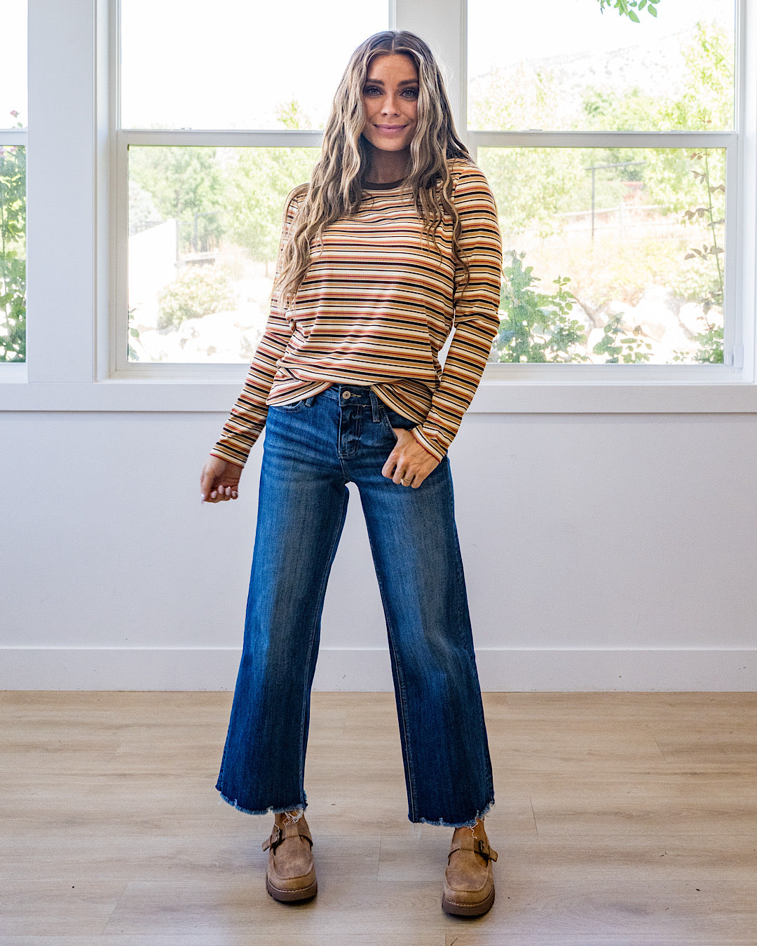 NEW! Bobbie Striped Micro Ribbed Top - Camel & Ivory