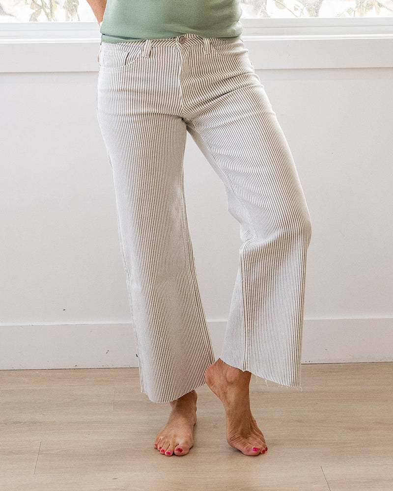 NEW! Vervet Andi Striped Cropped Wide Leg Jeans Vervet