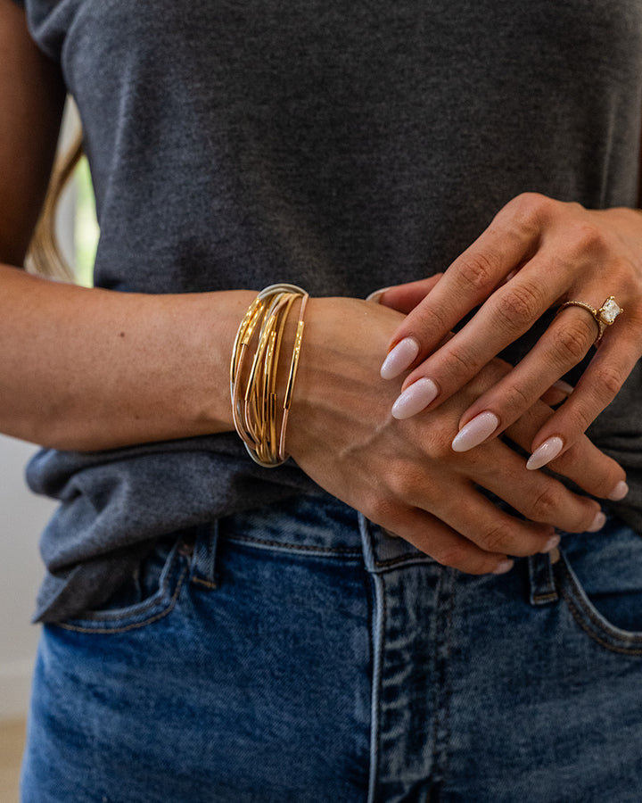 Guitar String Multi Layer Bracelet with Bead Accent - Tri Colored Trendy Wholesale