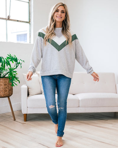 Pam Heather Gray and Green V Detail Sweatshirt FINAL SALE  Lovely Melody   