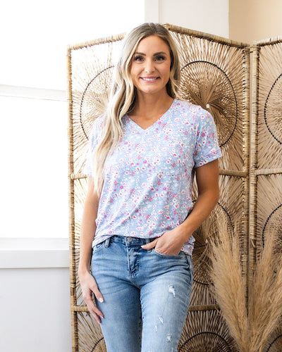 NEW! Step Right Out V Neck Pocket Top - Blue and Pink  Michelle Mae   