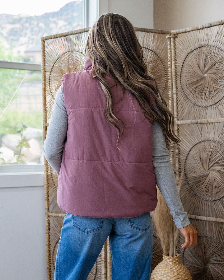 Corduroy Reversible Puffer Vest - Rose Staccato
