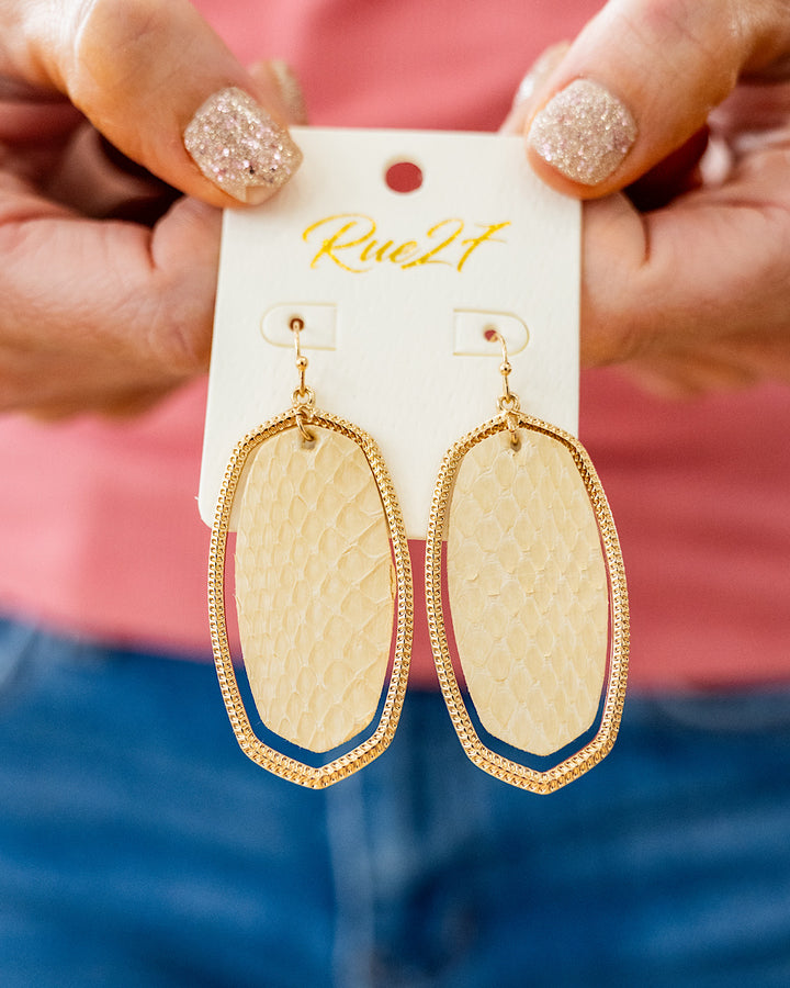 Textured Metal Leatherette Dangle Earrings - Gold Trendy Wholesale