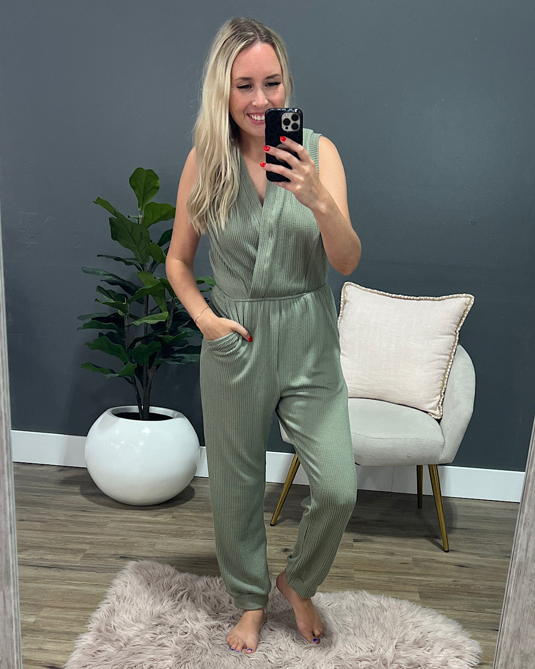 Erin Hooded Corded Jumpsuit - Light Olive  Ces Femme   