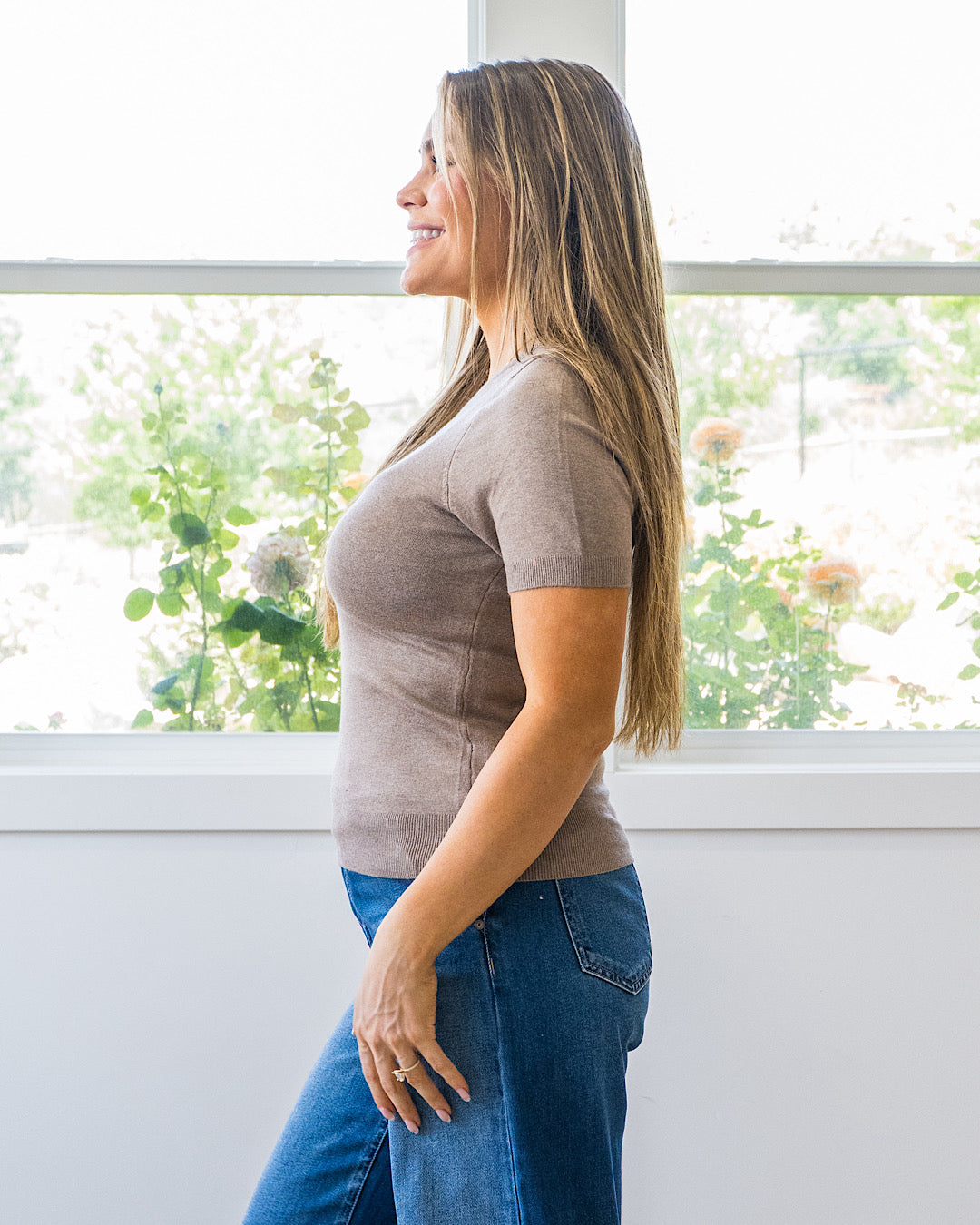 NEW! Harper Short Sleeve Sweater - Heather Mocha Be Cool