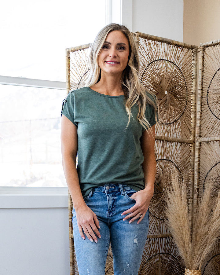 Can You See Me Caged Sleeve Detail Top - Color Options Available! Staccato Olive