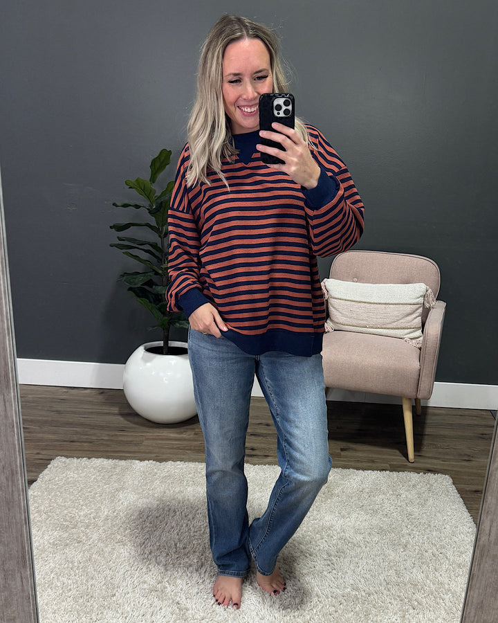 Can't Explain Striped Cloud Knit Sweatshirt - Navy & Rust Tres Bien