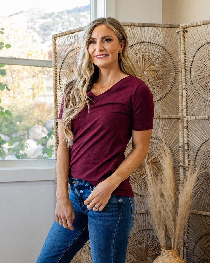 DOORBUSTER! Favorite V Neck Top - Dark Burgundy Zenana