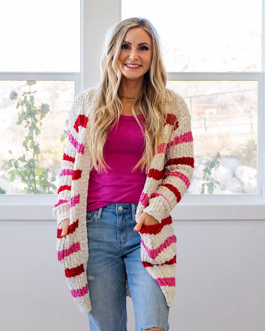 NEW! Valentine's Day Stripe Open Front Cardigan Michelle Mae