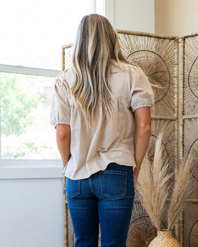 Renee Crochet Detail Split Neck Top - Natural Beige  Lovely Melody   