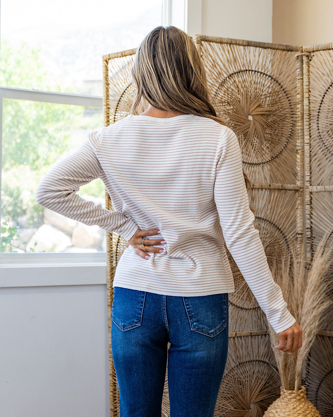Emma Pinstriped Sweater - Ivory & Taupe Staccato