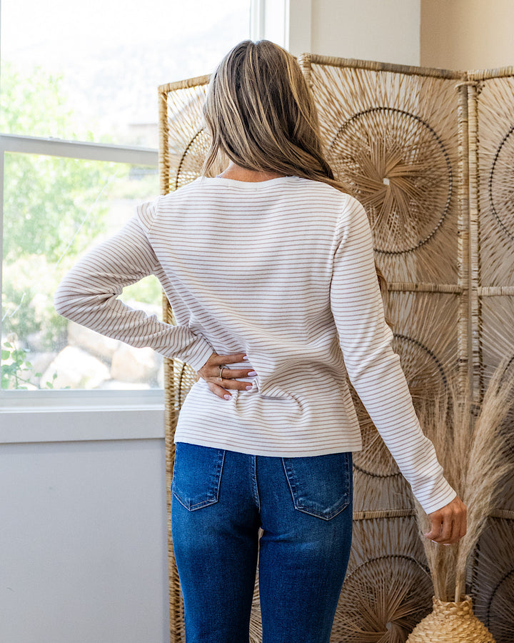 Emma Pinstriped Sweater - Ivory & Taupe Staccato