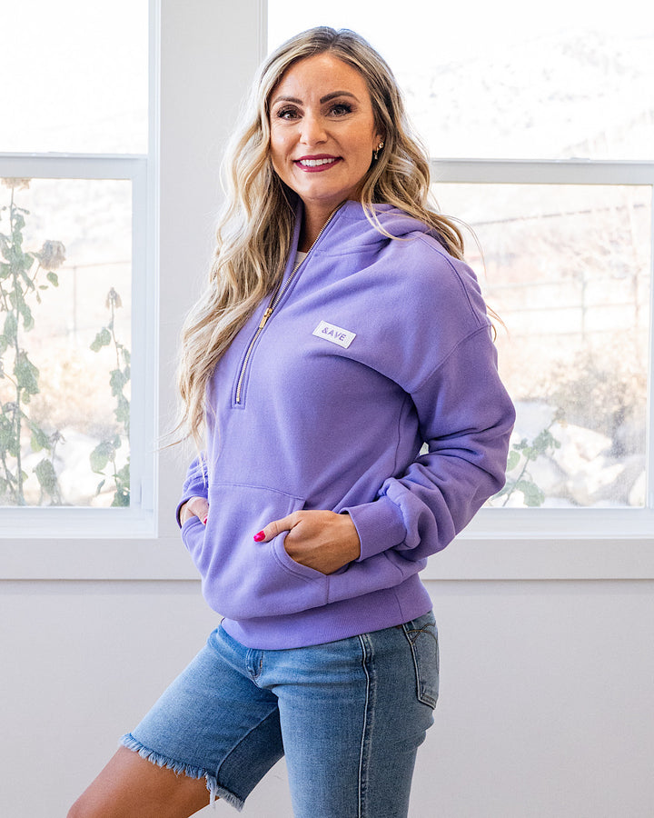 NEW! Ampersand Ave Comfort Zone HalfZip Hoodie - Lavender Ampersand Ave