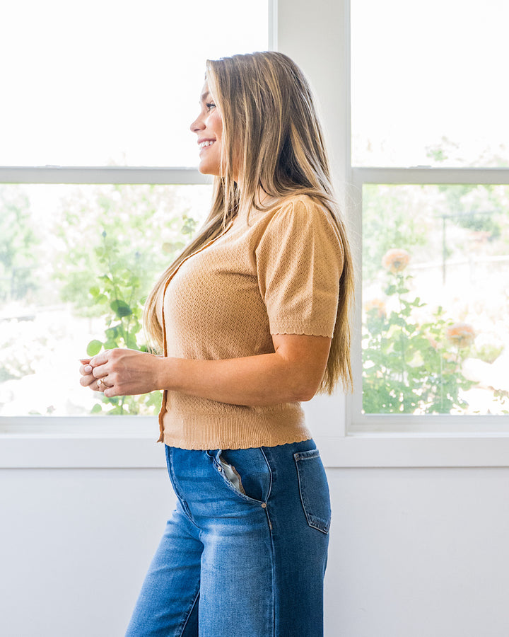NEW! Brooke Pointelle Short Sleeve Cardigan - Latte Be Cool