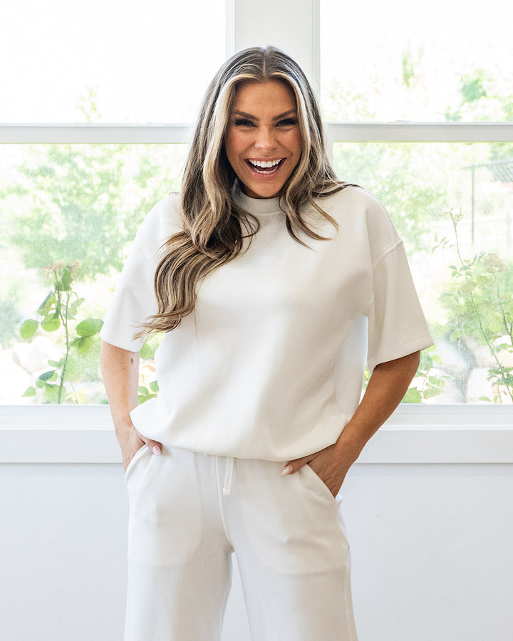 NEW! Macey Scuba Fabric Top - Cream