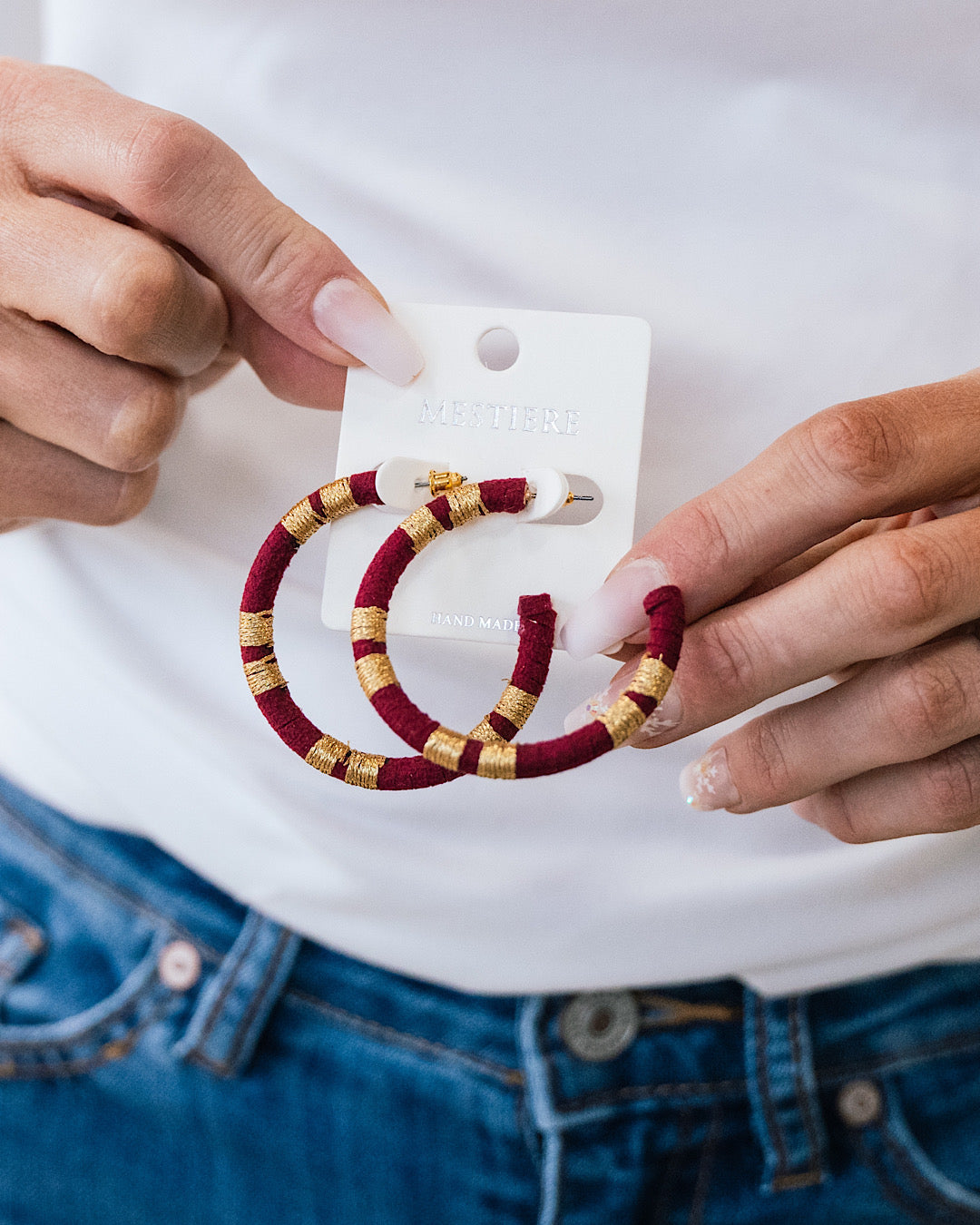 Burgundy and Gold Wrapped Hoops  Crystals Trading Inc.   