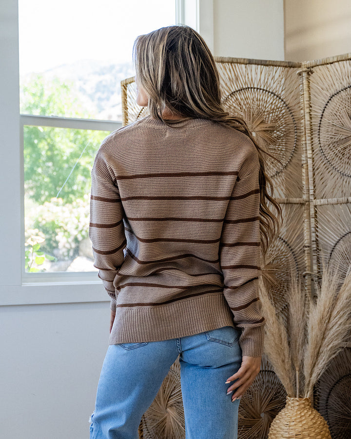 Andrea Striped Side Slit Sweater - Mocha Be Cool
