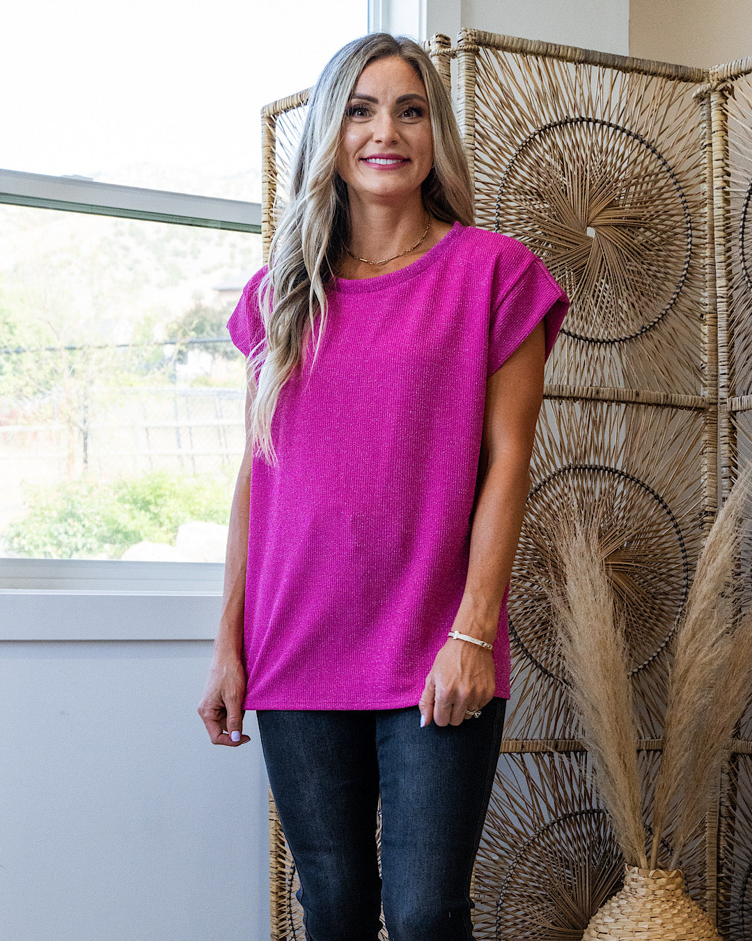 NEW! Cara Shimmer Cap Sleeve Top - Fuchsia  Sew In Love   