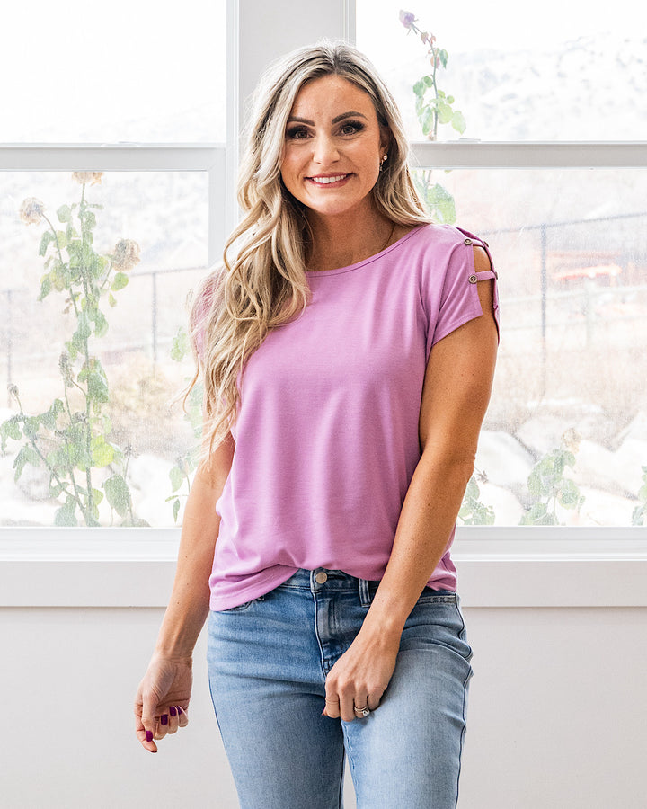 Can You See Me Caged Sleeve Detail Top - Lilac Staccato