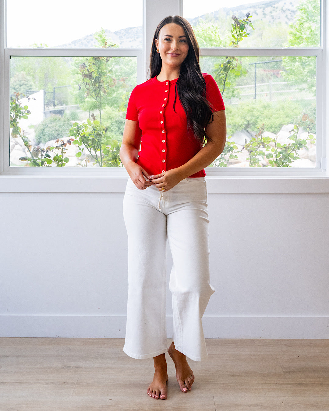 NEW! Ampersand Ave Button Front Lulu Tee - Cherry Ampersand Ave