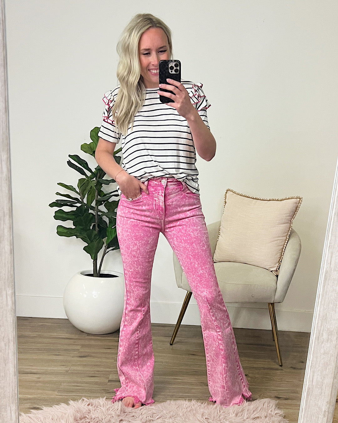 KanCan Shelby Front Seam Flare Jeans - Pink Acid Wash  KanCan   