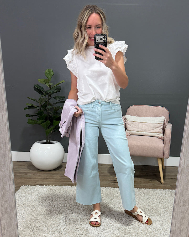 NEW! Vervet Skye Wide Leg Non Distressed Crop Jeans - Winter Sky
