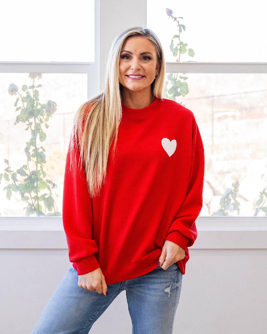 NEW! Heart Cloud Knit Top - Red Tres Bien