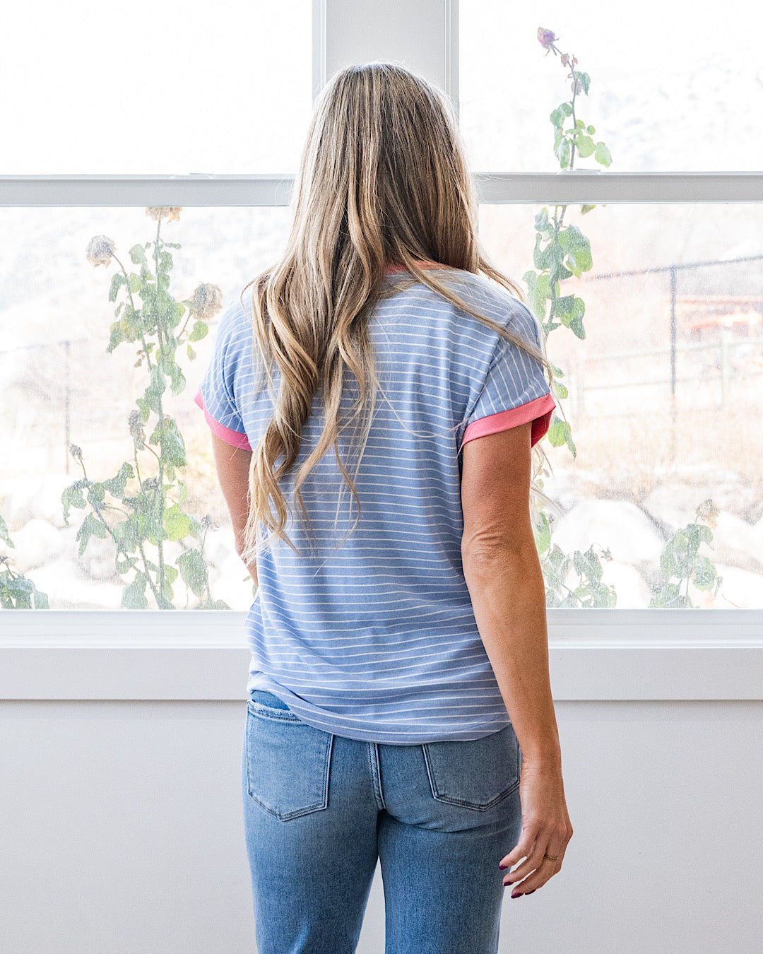 Izzy Striped Knit Top - Slate & Pink Staccato